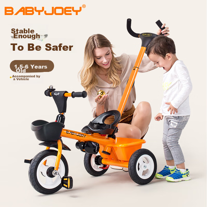BABYJOEY Children's Tricycle Pedal Bike for Ages 1-3 Simple Bicycle Multifunctional Push Bike Little Bee Orange