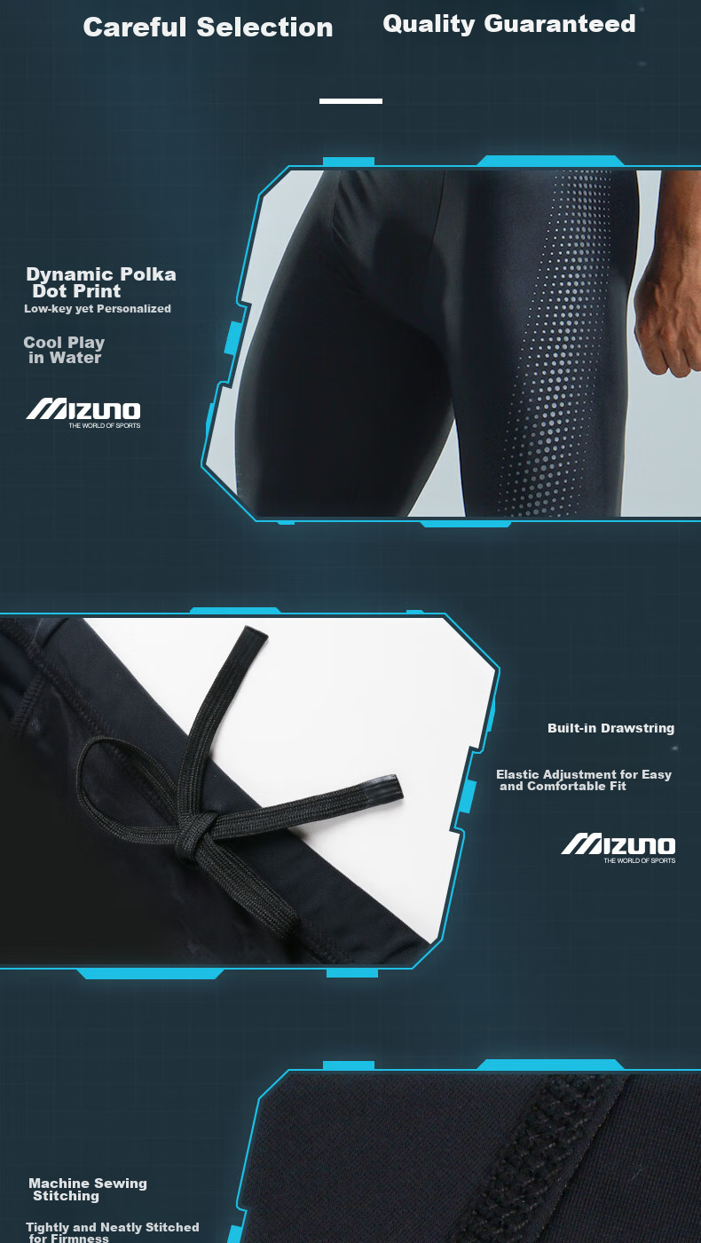 MIZUNO Men's Knee-Length Swim Shorts, Professional Anti-Embarrassment Swimwear And Goggles Set, Three-Piece Equipment, 1127 Black, Size L 10