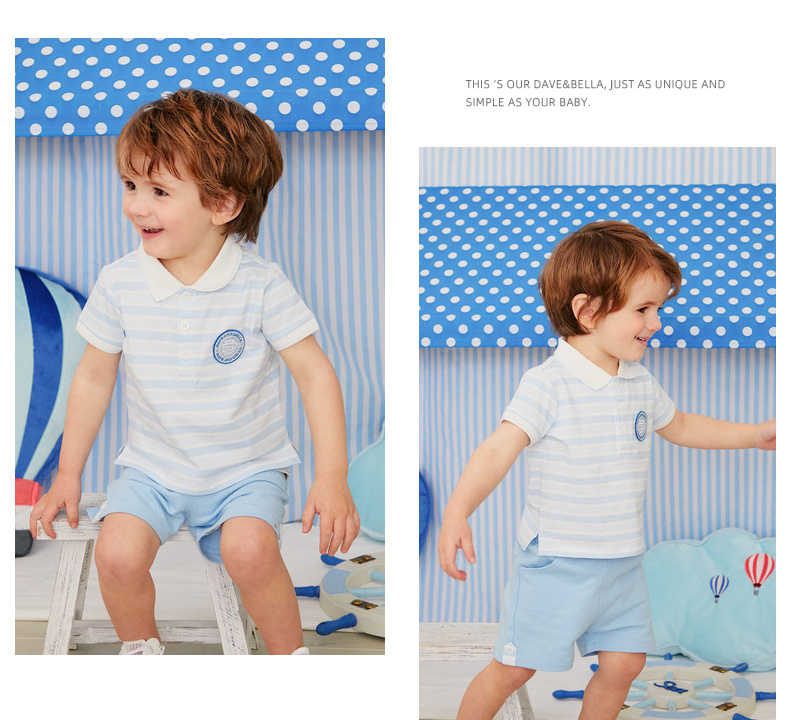 DAVE & BELLA Boys' Summer Sportswear Set, Stylish Little Gentleman Outfit for Baby Boys, DBH13656 Blue Striped 73cm 9