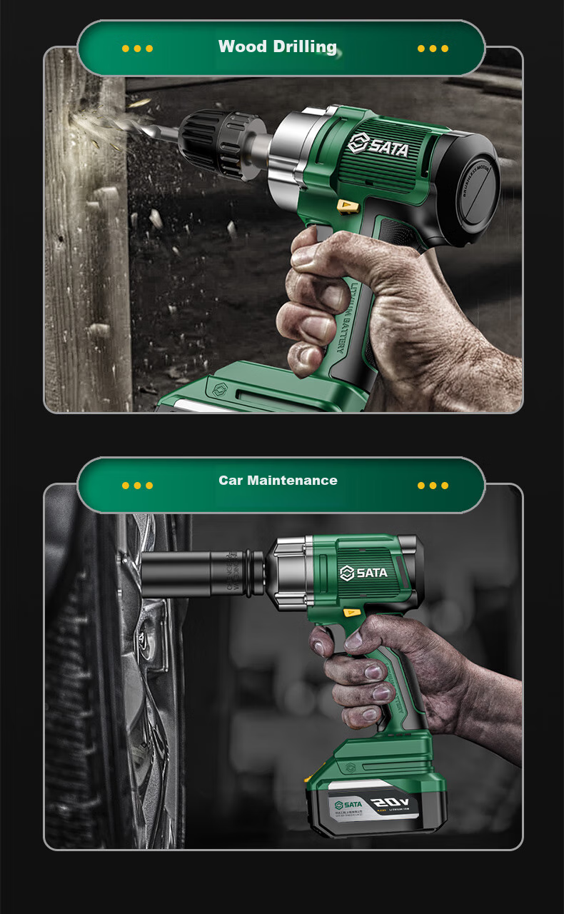 SATA Brushless Electric Wrench Lithium Impact Wrench High Torque Electric Socket Air Gun D05757 with Two Batteries 14