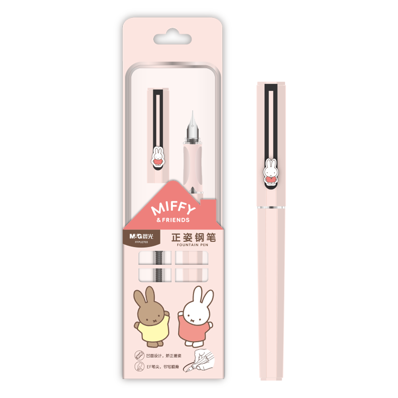 M&G Stationery Miffy Posture-Correcting Fountain Pen Set (Fountain Pen *1 + Ink Converter *1), EF Nib, 3.4mm Diameter, Replaceable Cartridge, Back-To Writing, FFPU2703 Pink