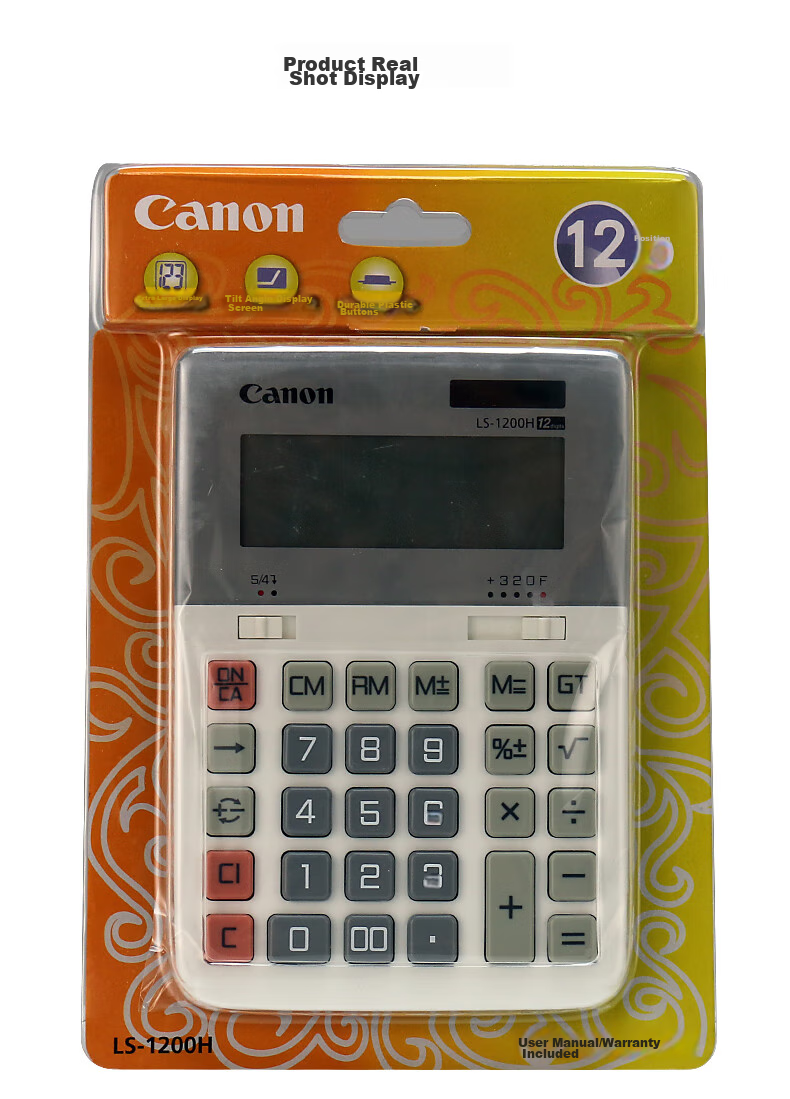 Canon WS-1200H, 12-Digit Large Business Office Calculator, Dual Power Supply, Wide Screen, Desktop Classic Calculator 10