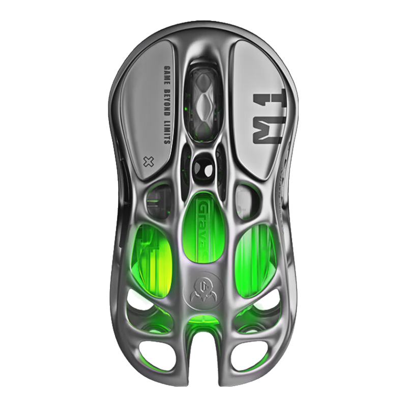 GravaStar Wireless/wired Bluetooth Gaming Mouse, Tri-Mode E-Sports Mouse, Magnesium Alloy 29-Hole Lightweight Hollow Design, 3395 Long Battery Life, Macro Buttons, RGB, Professional Silver