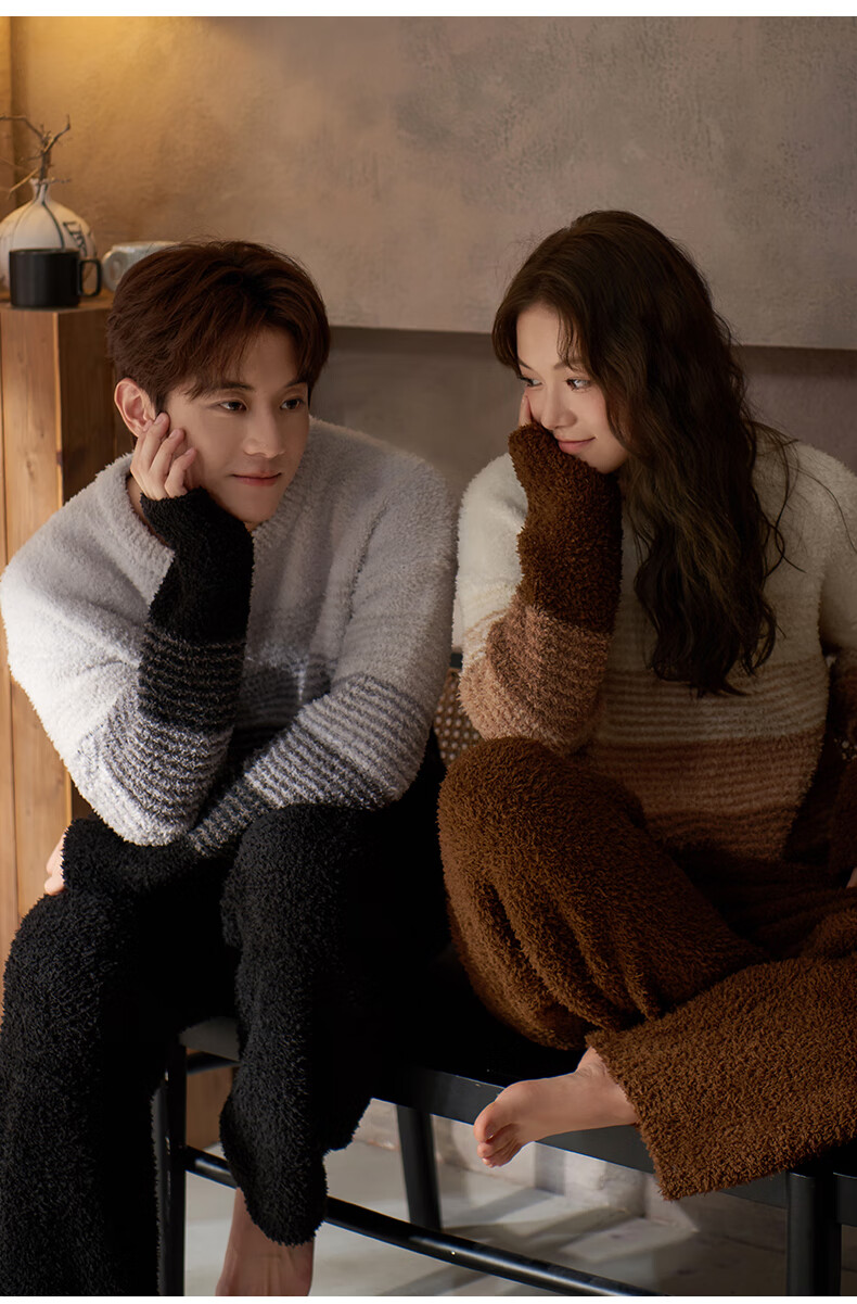 Shaqian Autumn Winter New Couple Pajamas Half Plush Soft Coral Fleece Homewear Set for Men and Women 5