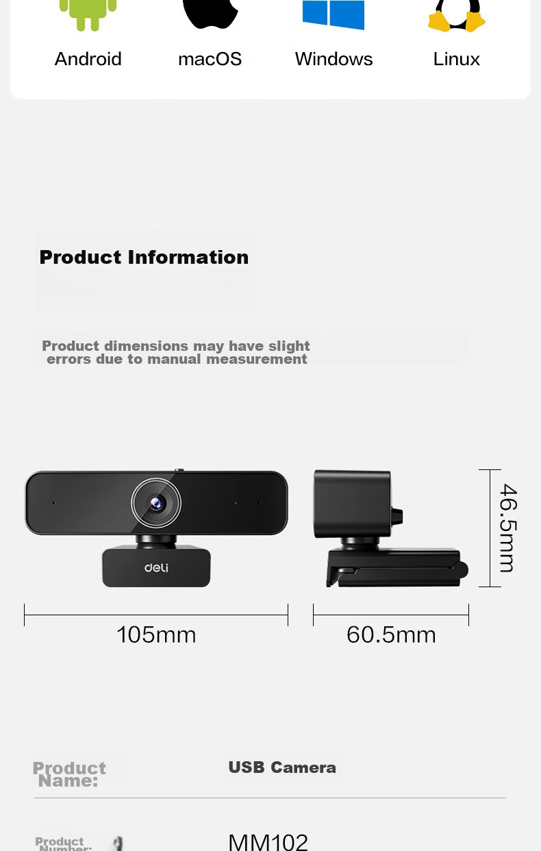 Deli Camera, 2K HD Live Streaming with Microphone, Auto Focus, USB External Camera, Suitable for Desktop And Laptop, Video Conferencing, Online Classes, Video Calls, MM102 15
