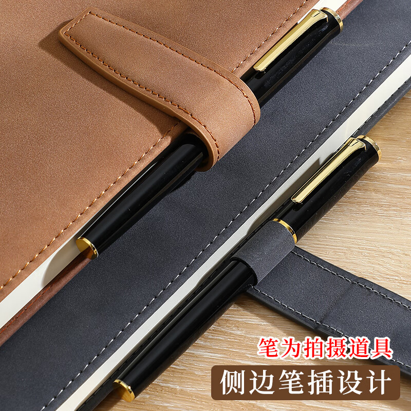 Faramon A4 Thickened Notebook Business Sheepskin Vintage Diary Work Journal Meeting Record Office Stationery Customizable Gray - Buckle Style