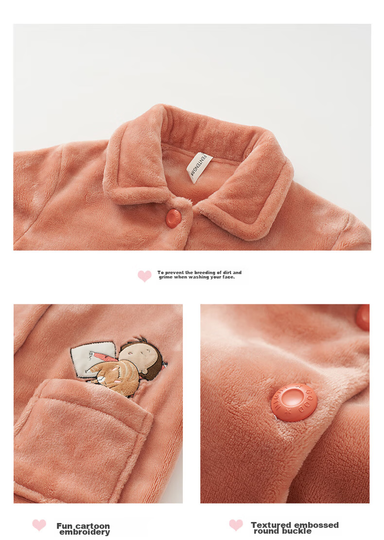 Fenteng Children's Pajamas, Girls' Sleepwear, Fawn Velvet Lapel, Comfortable Embroidered Girls' Pajamas, Loungewear, Q9984741074 15