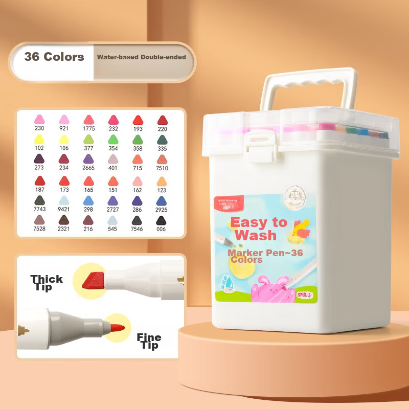 M&G 36-Color Dual-Tip Markers, Easy to Wash, Triangular Grip for Comfortable Handling, Water-Based Markers for Painting, Drawing, Graffiti, Single Box Packed APMV0973 Watercolor Pens for Art Educatio