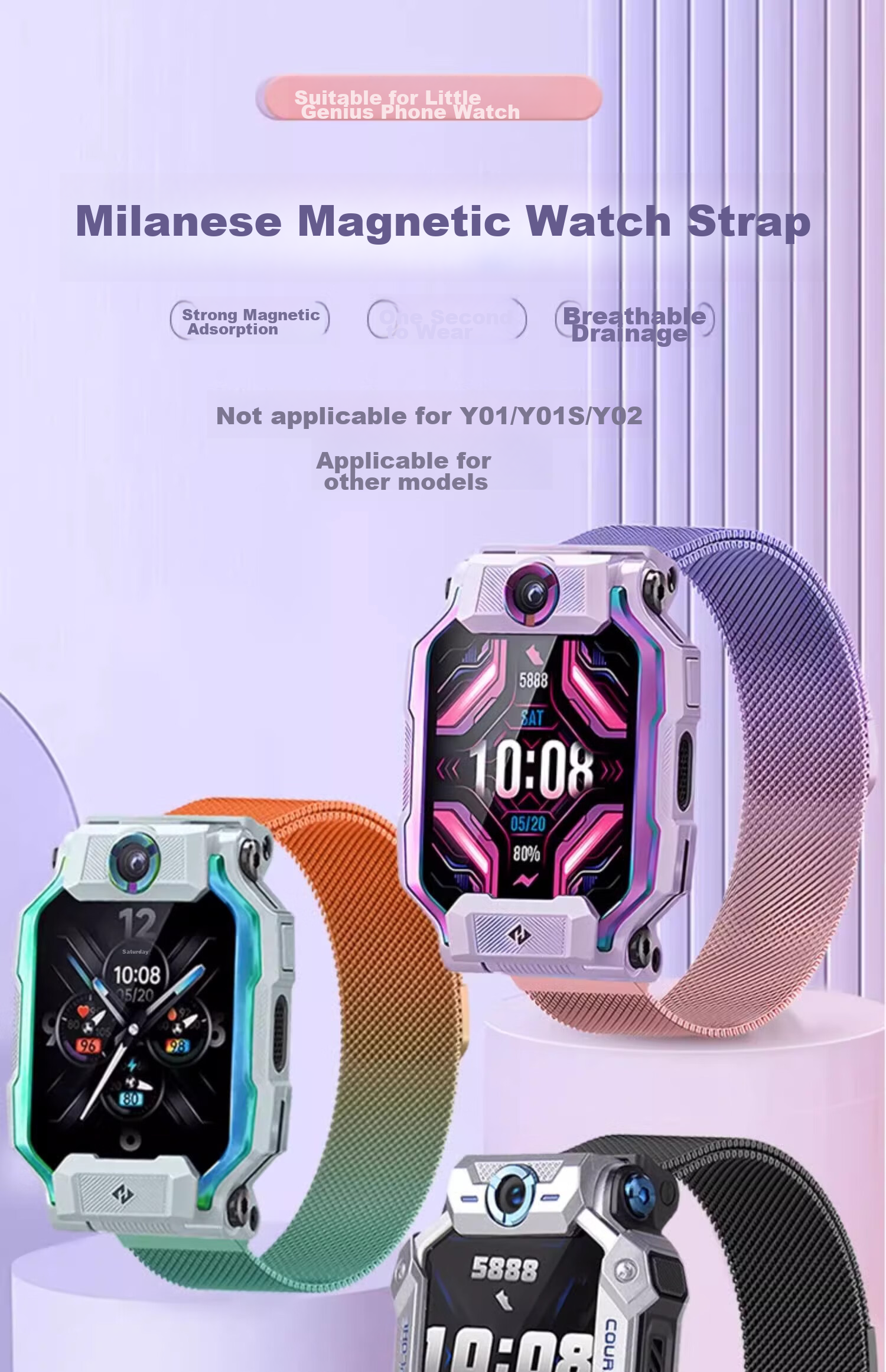 Iboann Compatible Watch Band for Xiaotianc Z11, Magnetic for Z10/Z9/Z8A/Z7S/Z6Pro Smartwatch, Milanese Loop for Z5/Z1/Z2Y/Z3/Z1S/Q1A Children's Accessories 1