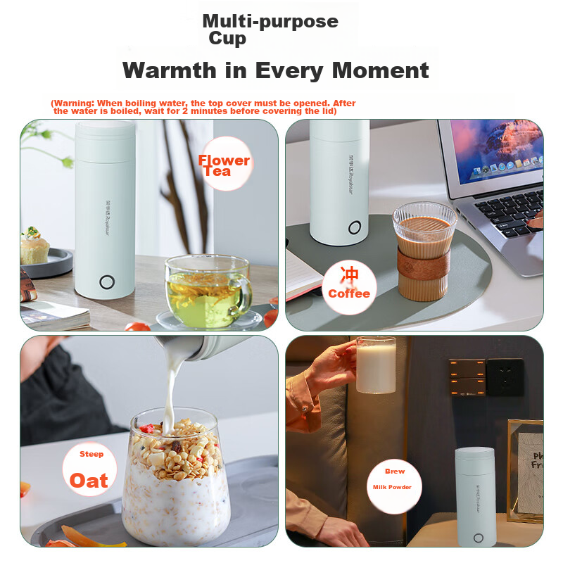 Royalstar Portable Electric Kettle Mini Travel Water Boiler Health-Preserving Kettle for Business Trips And Outdoor Activities Gift 304 Stainless Steel 350ml Mechanical Model RS-CP04B with Handle for Carrying
