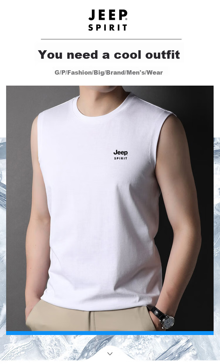 JEEP SPIRIT Cotton Tank Top for Men, Summer Round Neck Sleeveless Tee, Men's Wearable Elastic Undershirt, Black, 3XL 1