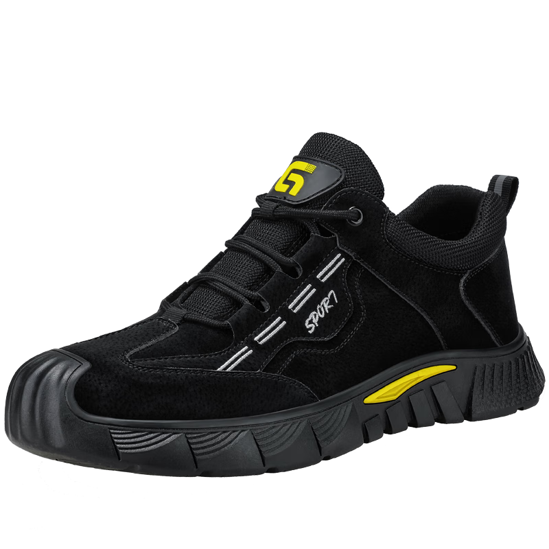 JUNBU Safety Shoes for Men with Steel Toe Cap, Anti-Smashing, Puncture-Resistant, Lightweight, Comfortable, Wear-Resistant Construction Site Work Boots 0266BK Size 41