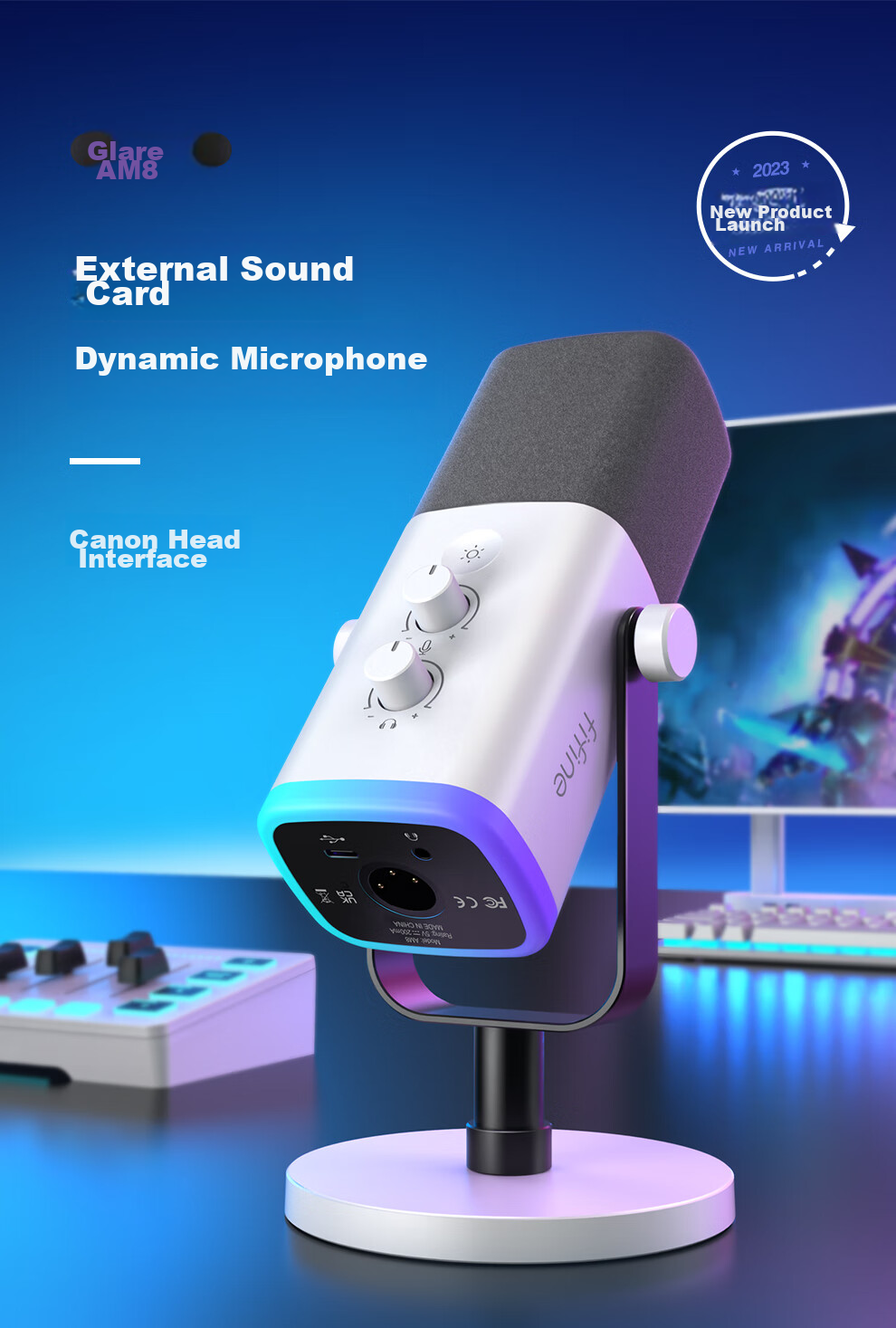FIFINE Dynamic Noise-Cancelling USB Computer Microphone for Desktop Streamers, Live Streaming, Gaming, Recording, Karaoke, Video Use, with External Sound Card Support, Desktop RGB Microphone, Wired Microphone AM8 Black 2