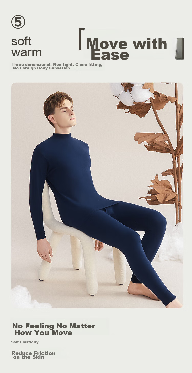 Hodo Men's Pure Cotton Thermal Underwear Set for Autumn, Semi-Turtleneck Base Layer for Middle-Aged And Elderly Men, Navy Blue, Size 185/110 11