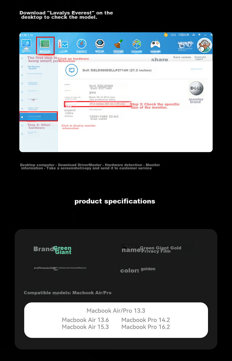 Llano Privacy Screen Protector for MacBook Air M5, Gold Anti-Glare Film Compatible with 13.6-Inch Screen, Magnetic Privacy Protection Film A3240 14