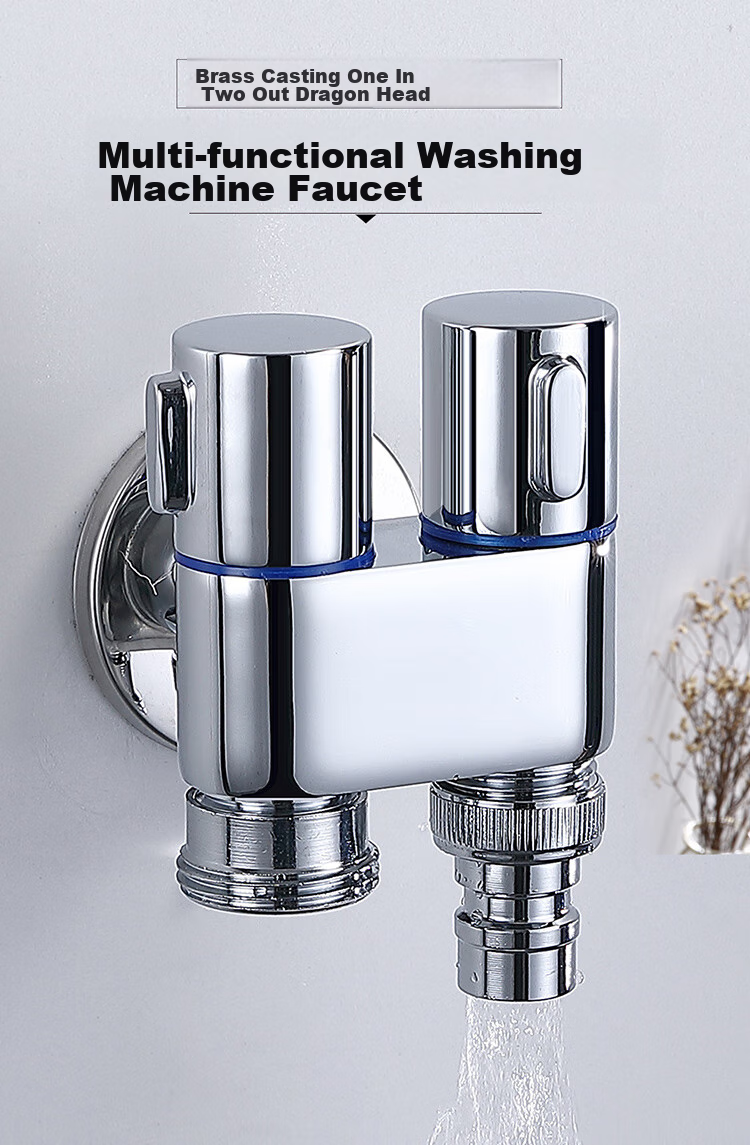 Larsd Angle Valve One-To Dual-Use Angle Valve, Triangular Valve, Eight-Shaped Valve, Washing Machine Faucet, One Inlet Two Outlets LX114T 1