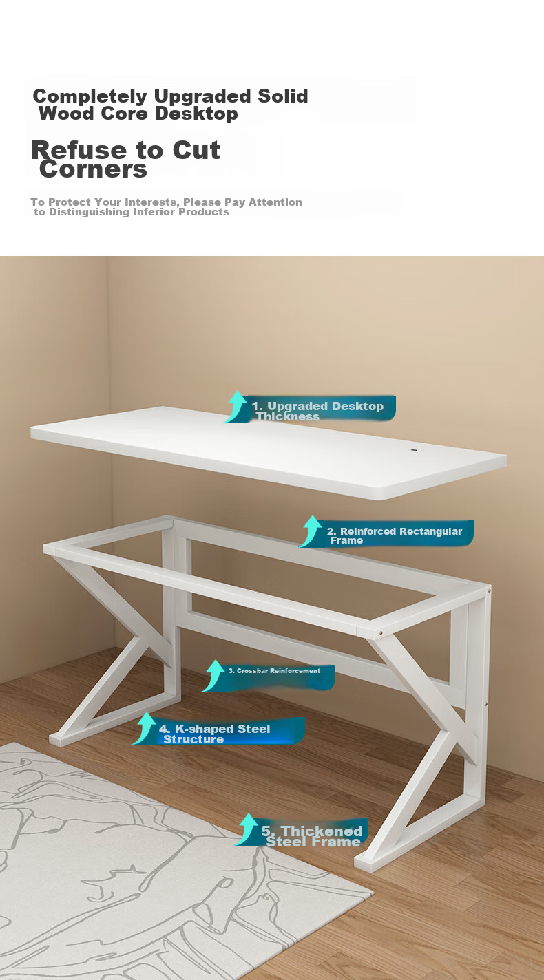 Yameile Gaming Desk, Thickened Solid Wood Core Computer Desk, Office Desk, Study Desk, Simple Writing Workstatio 3