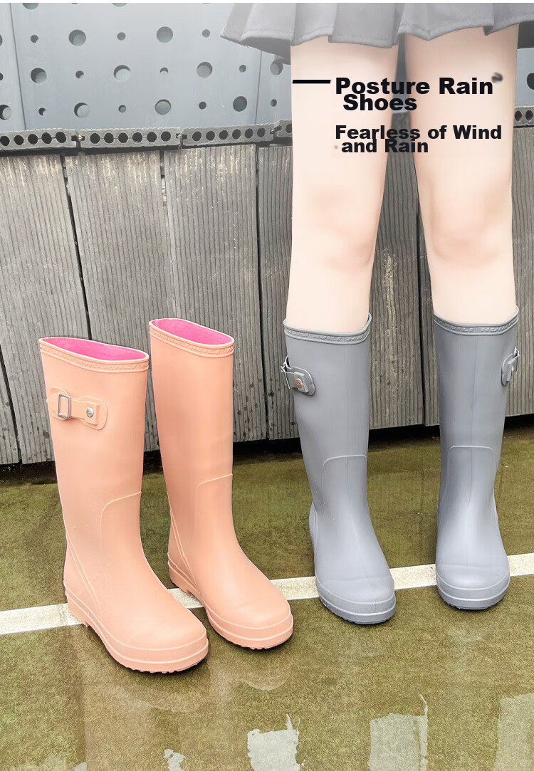 Huili Women's Tall Rain Boots, Fashionable Outdoor Waterproof Wear-Resistant Rubber Shoes, Water Shoes, Water Boots, 73-1 Khaki, Size 37 7