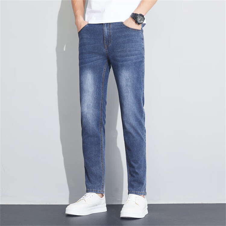 JEEP Jeans for Men, Slim Straight Casual Pants, Trendy Versatile Trousers, Men's Pants 099, Light Blue, Size 30 5