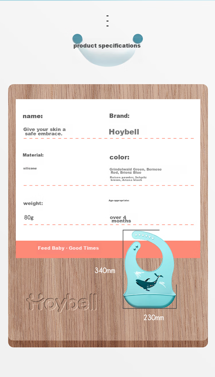 HOY BELL Baby Bib, Infant Feeding Bib, Children's Silicone Bib, Waterproof Three-Dimensional Eating Bib, Drool Bib, Blue 3