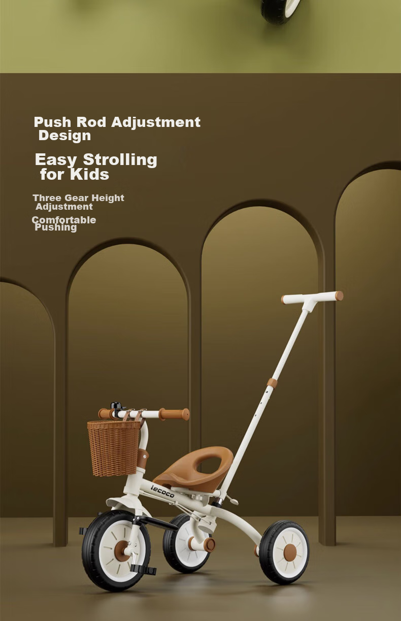 Lecoco Children's Tricycle, Baby Stroller for Ages 2-5, Parent-Child Ride-On Vehicle, No Inflation Needed, S2 Velvet Mocha Color, Baby Gift 11