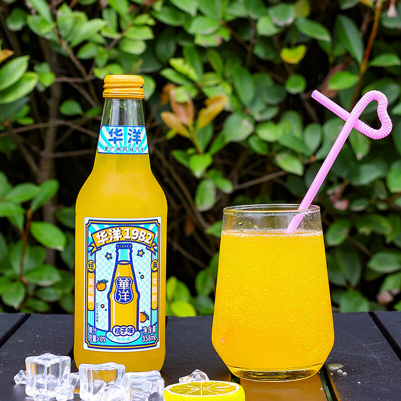 华洋1982汽水 果汁型碳酸饮料四会沙糖桔味358ml*20瓶低糖饮品