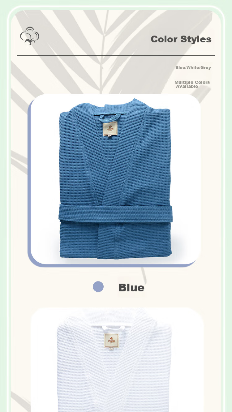 Grace Antibacterial And Anti-Mite Bathrobe, Pure Cotton Absorbent Bathrobe, Simple Home Steaming Suit, Waffle Pattern Sleepwear for Men And Wome 6