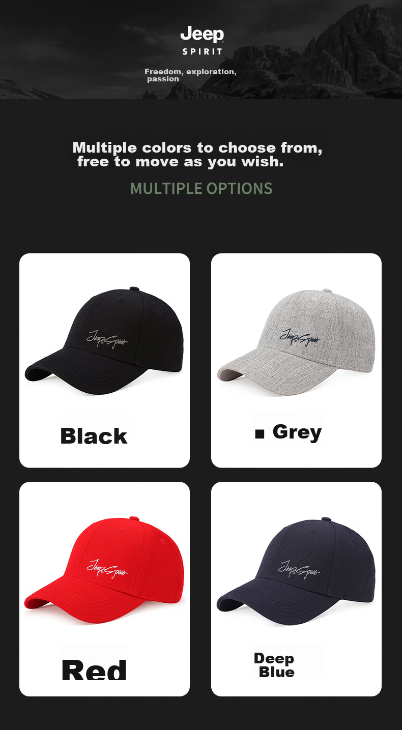 JEEP Baseball Cap for Men And Women, Fashionable All-Season Visor Hat, Sun Protection Hat, Casual Versatile Sun Hat 11