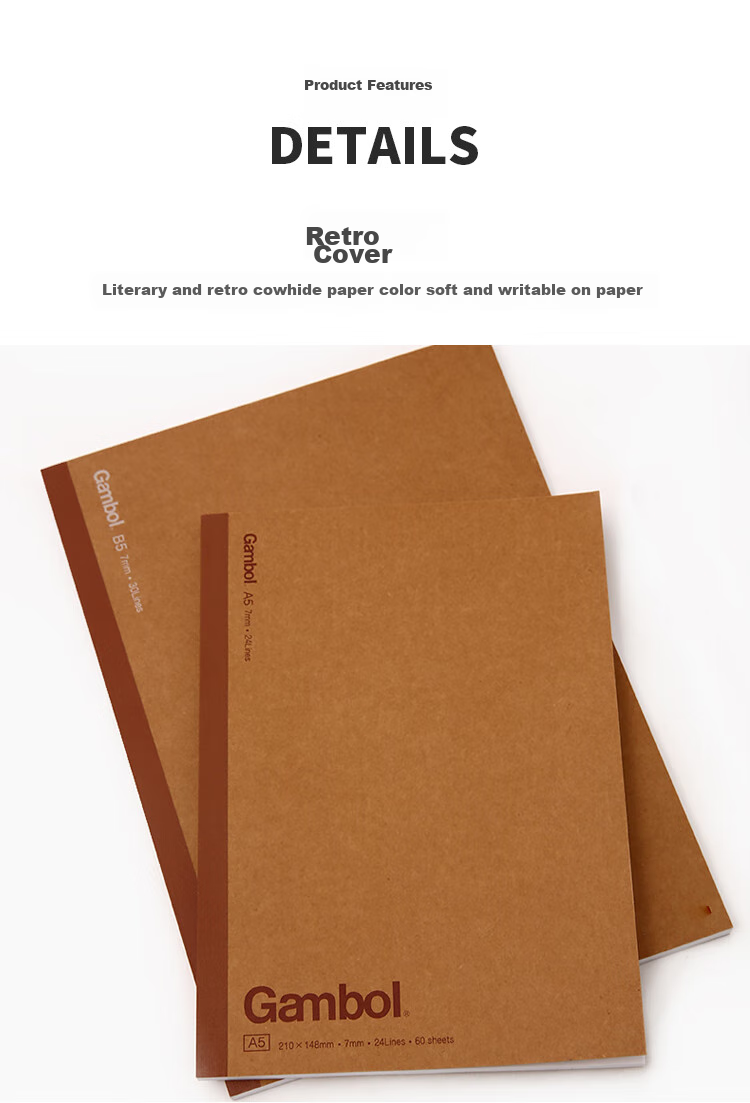 KOKUYO Kraft Paper Notebook Gambol Wirebound, 7mm Ruled Lines * 30 Rows, B5/80 Sheets, 6 Books Random Colors, WCN-G6801C 3
