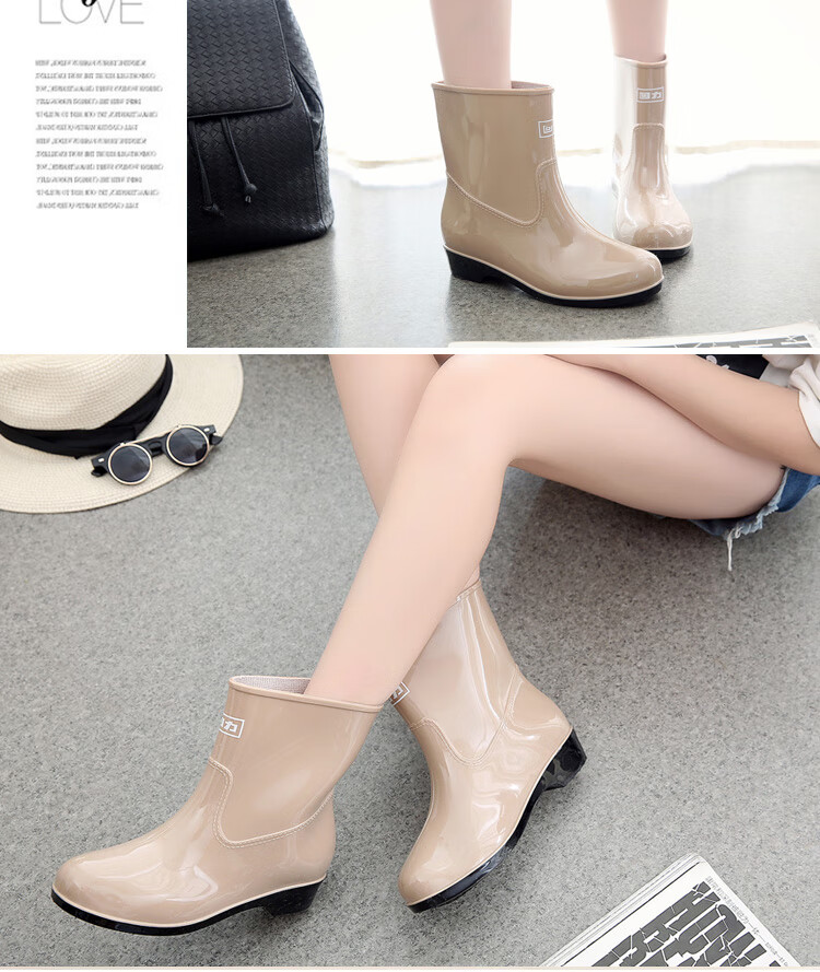Warrior Women's Mid-Calf Rain Boots, Waterproof Non-Slip Rubber Shoes, Wear-Resistant Rain Boots HXL23-S Khaki Size 37 8