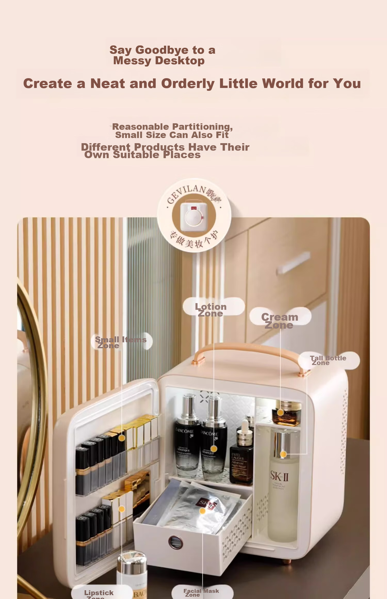 GEVILAN Beauty Refrigerator for Serum, Face Cream, Lipstick, Face Mask, Skincare Cosmetics, Cold Storage, Preservation And Organization, Specialized Mini Fridge, Gift for Girlfriend, Wife, Best Friend, Birthday Present, F1 White 13