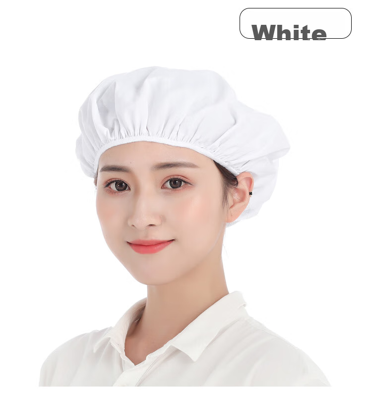 Pinzhide PTH020 Women's Work Cap, Dust-Proof Breathable Hooded Elastic Hygienic Kitchen Chef Hat for Factory Workshop, Washable Cotton, White, 2-Pack 10