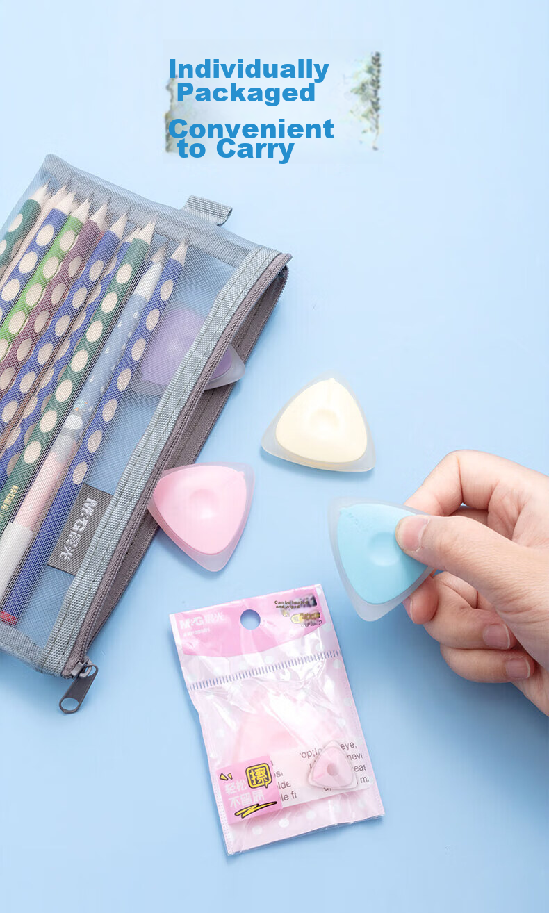 M&G Erasable Triangular Candy-Colored Rubber Erasers, Student Stationery, Random Colors, AXP39501, Pack of 3 6