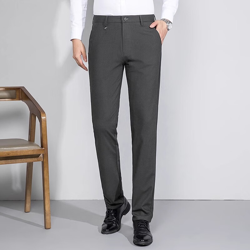 MONTAGUT [Wrinkle-Resistant And Easy-Care] Summer Solid Color Versatile Business Men's Dress Pants, Draping Mid-Rise Cool-Feeling Long Pants 4029