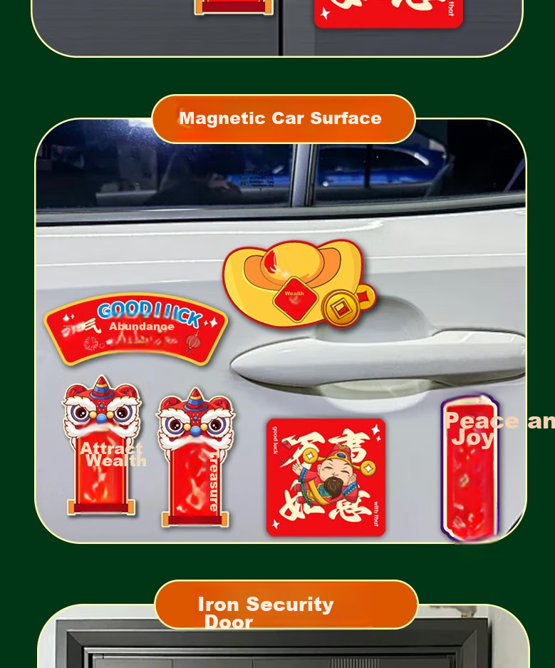 Aimohui Refrigerator Magnets, Soft Magnetic Fortune Attracting Stickers for Home Spring Festival Decoration, Full of Good Luck, Creative Stickers, Set of Six 10