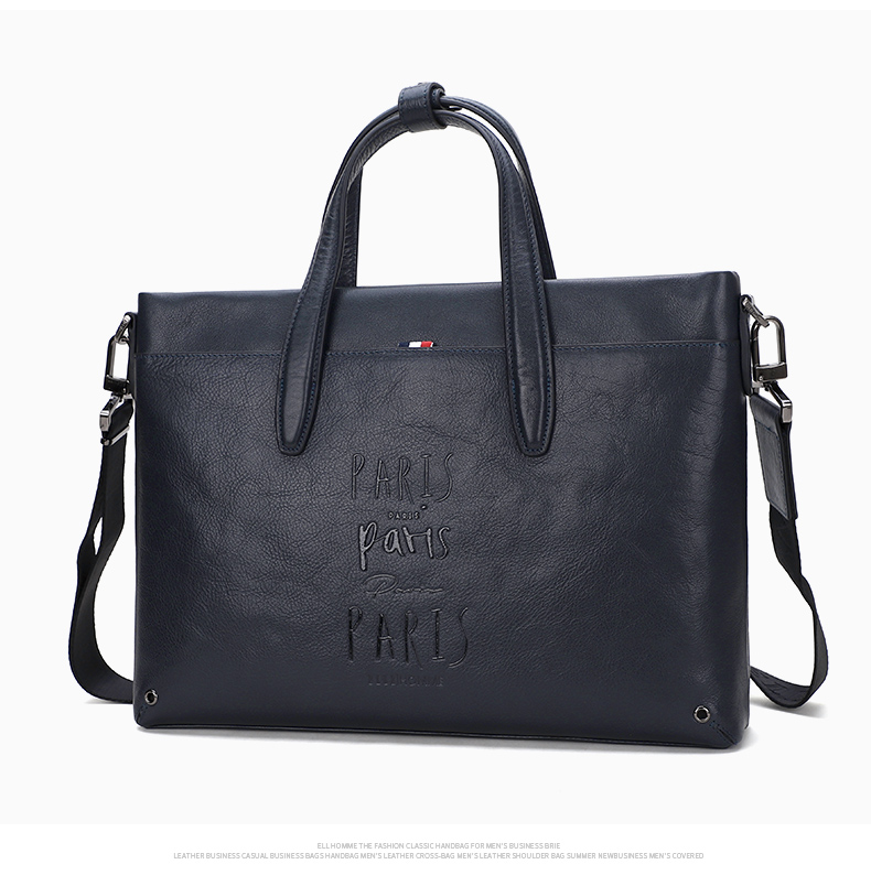 ELLE HOMME Men's Business Briefcase, Trendy Multifunctional Top-Grain Leather Handbag, Casual Horizontal Style Shoulder Crossbody Bag EA988201710 Black 12