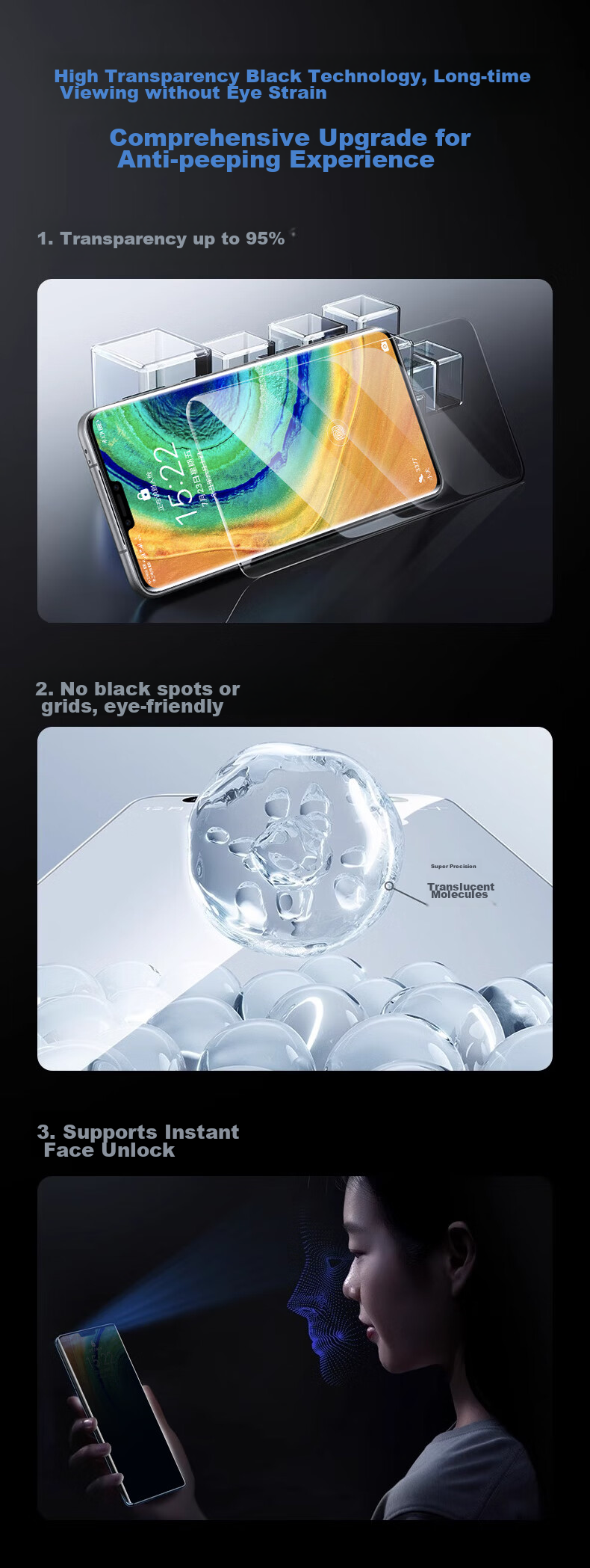 DIVI [28° True Privacy] Privacy Screen Protector for Huawei Mate30, Hydrogel Film, Anti-Peeping Full Coverage Non-Tempered Glass Film, Shatterproof, Scratch-Resistant, Dust-Proof Protective Film 8