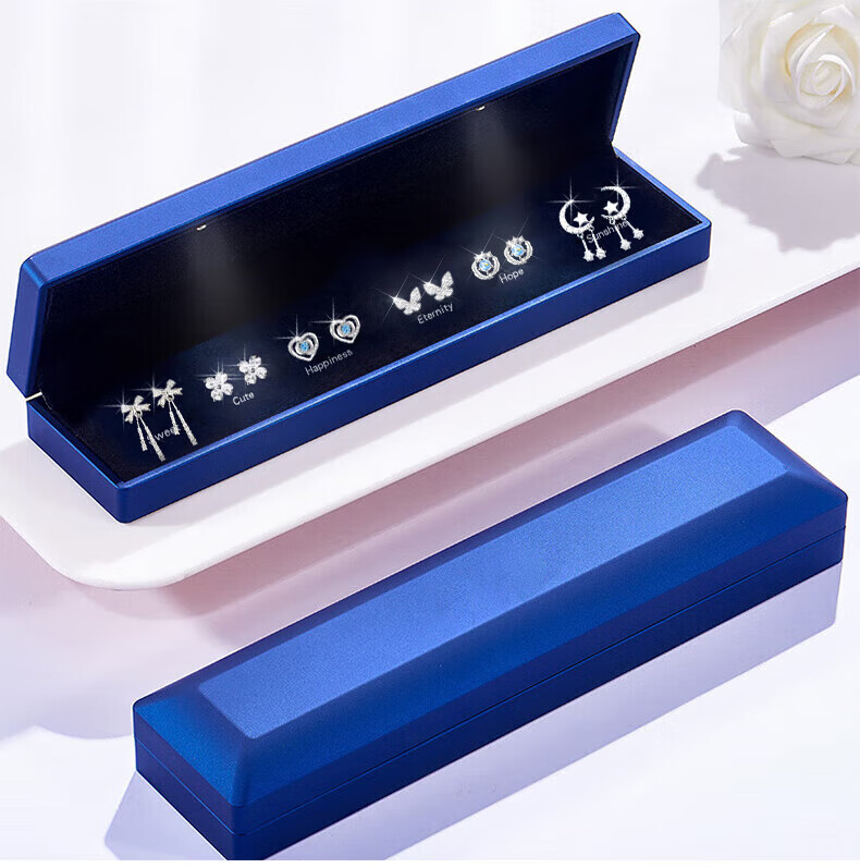Zhoubaifu Weekly Silver Earrings for Women, Luxury Set, Stud Earrings, Birthday Gift for Girlfriend on Valentine's Day And 520 4