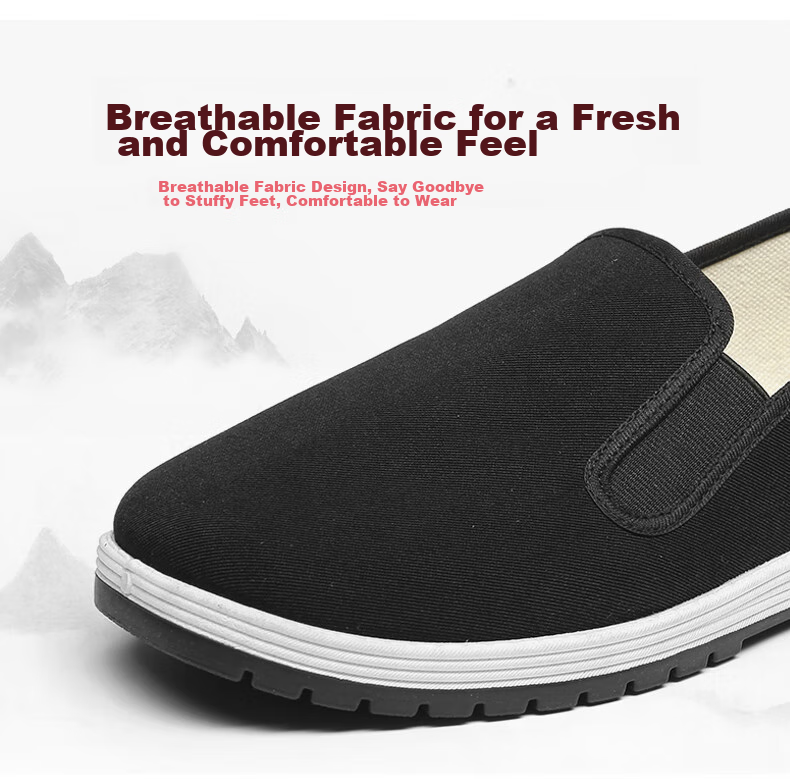 3515 Old Beijing Cloth Shoes for Men, Work Shoes, Soft-Soled Casual Shoes, Breathable Slip-On Traditional Cloth Shoes, Black, Size 38 6