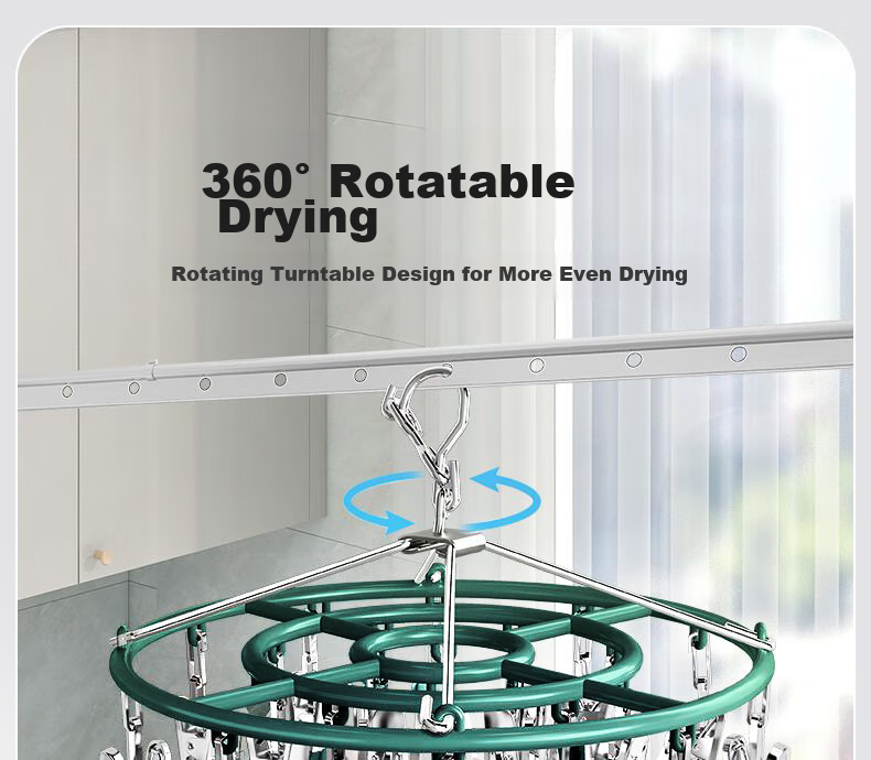 MENGTING Stainless Steel Sock Hanger, Multi-Clip Clothes Drying Rack for Home Use, Windproof Underwear Hanger, Blue, 24 Clips 12