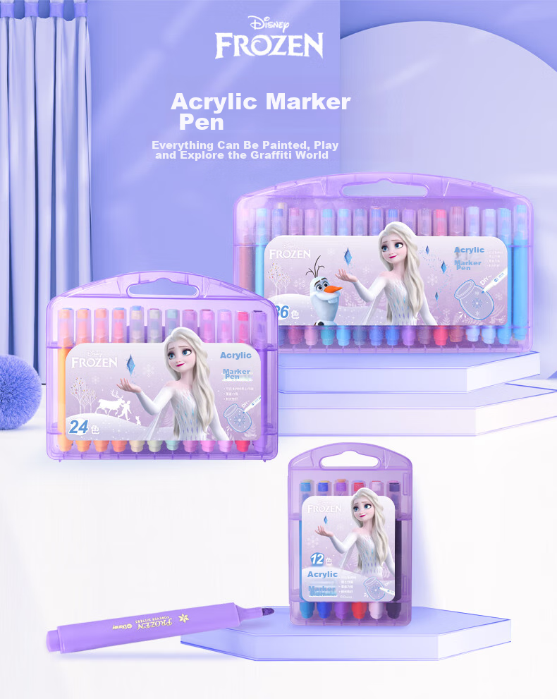Disney Acrylic Markers, 24 Colors, Children's Doodle Drawing Pens, Quick-Drying, Elementary School Cartoon Waterproof Paint Pens, Spider-Man Watercolor Pens 1