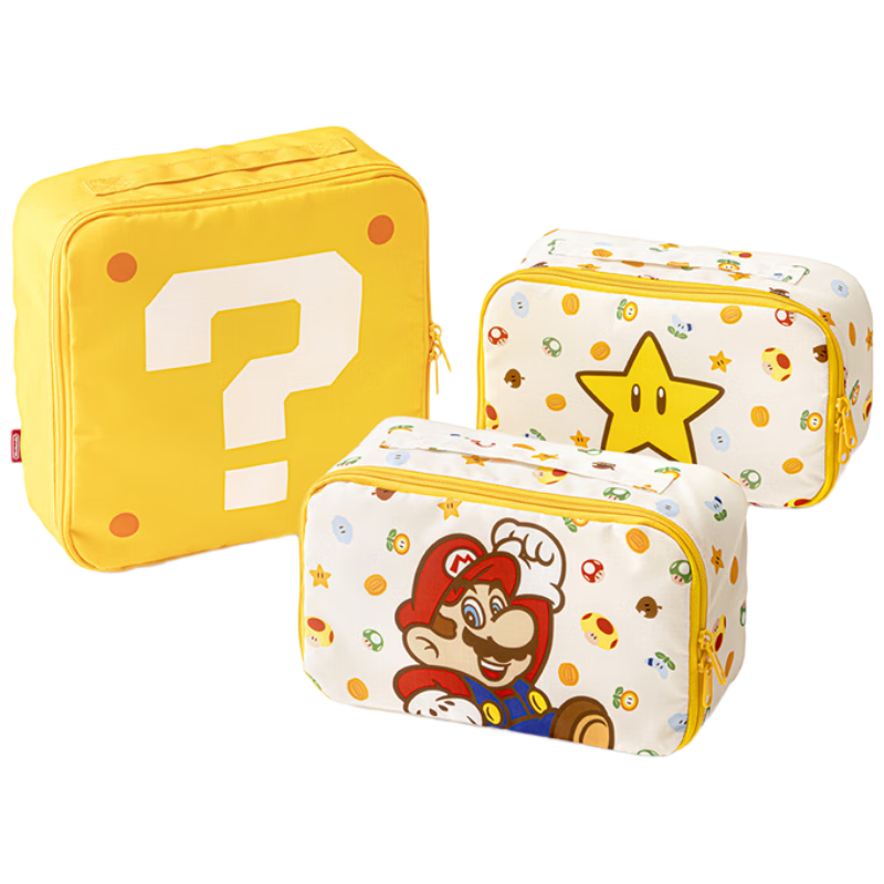 Fanyejia Japanese Mario Travel Storage Three-Piece Set, Organizer Bag, Large Capacity Toiletry Bag for Business Trips, Clothing Organizer Pouch