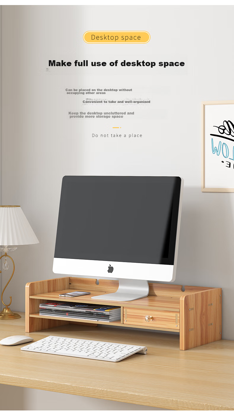 Shuranjia Monitor Riser Stand, Desktop Organizer with Drawer, Cherry Wood Color, SZ08-2 5