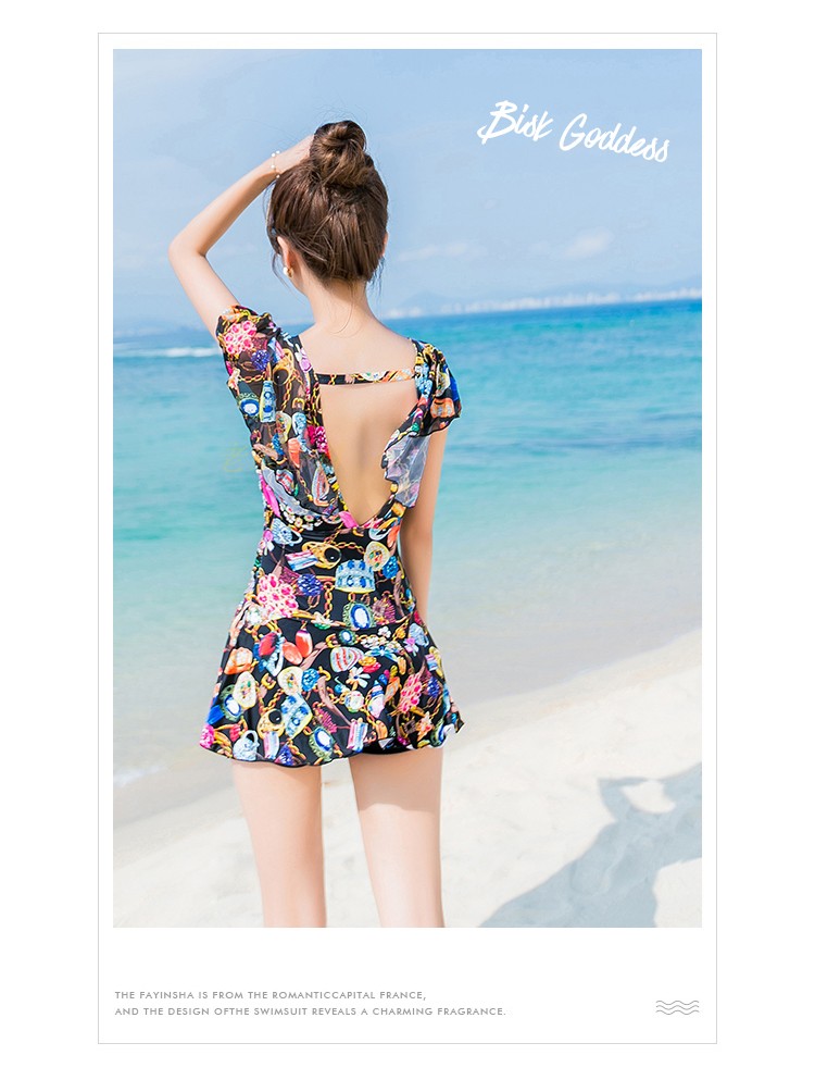 DK Conservative Swimsuit for Women, Tummy Control, Push-Up, Plus Size, Slimming One-Piece Dress Style, Backless, Suitable for Hot Springs And Swimming, Pearl Luster, XXL 7