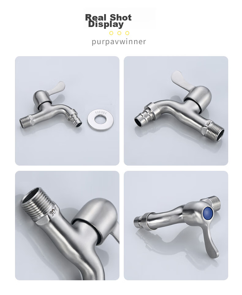 PURPAVWINNER 304 Stainless Steel Washing Machine Faucet with Anti-Drop Design, 1/2 Inch Cartridge Connector, Household 1/2 Inch Inlet, Universal Threaded Connector for Tap Water, with Built-In Washing Machine Spout 10