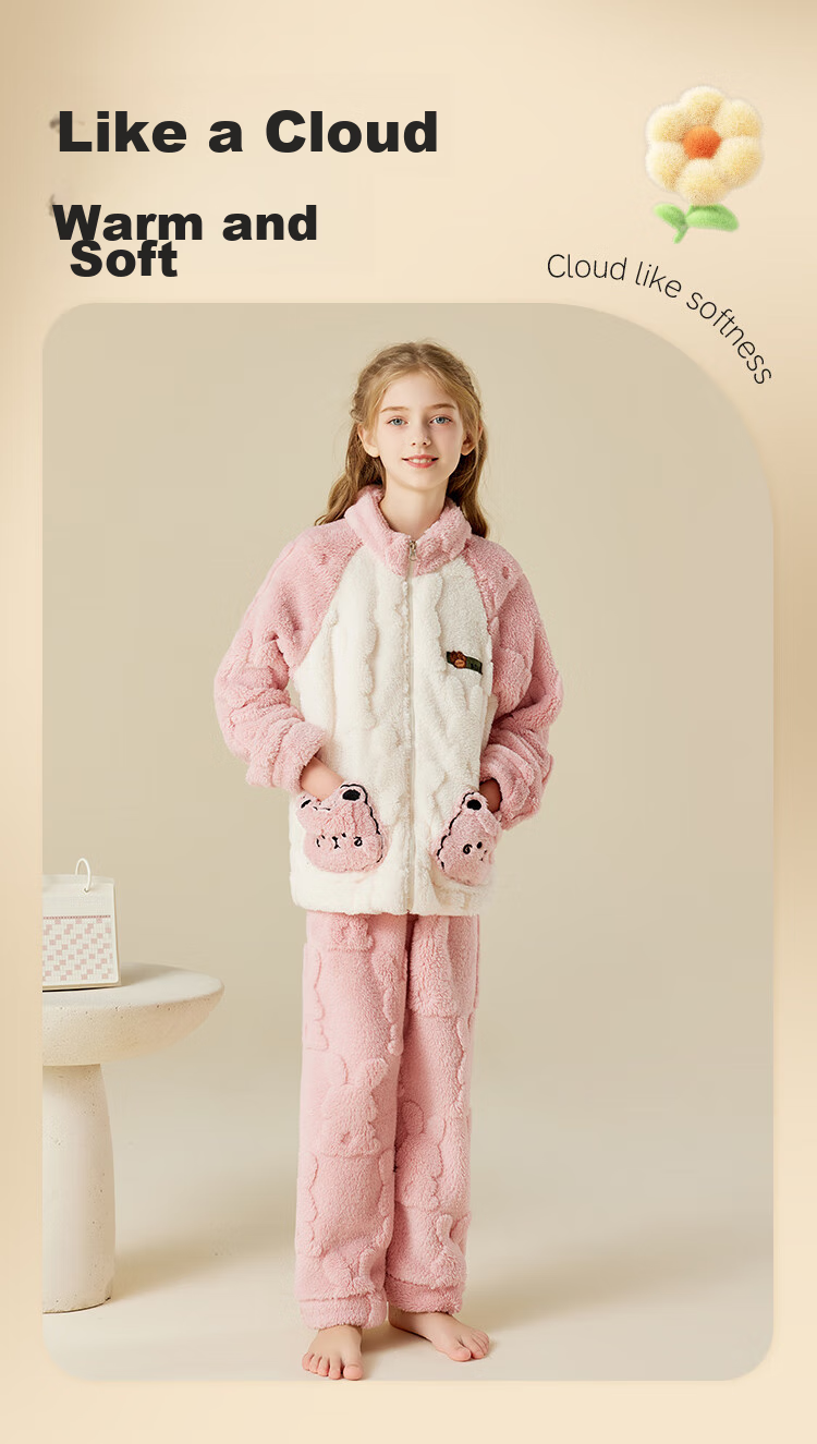 LangSha [Flannel] Children's Pajamas, Boys' Autumn And Winter Fleece-Lined Sleepwear, Big Kids Girls Baby Warm Home Wear Set 2