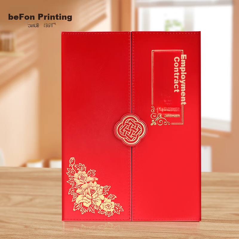 Befon A4 High-Quality Honor Appointment Letter Cover, Tri-Fold Pages, Leather Surface, Vertical Style, Appointment Certificate, Employment Certificate, Includes 2 Printed Inner Pages, Single Book Pack, Red, 0344