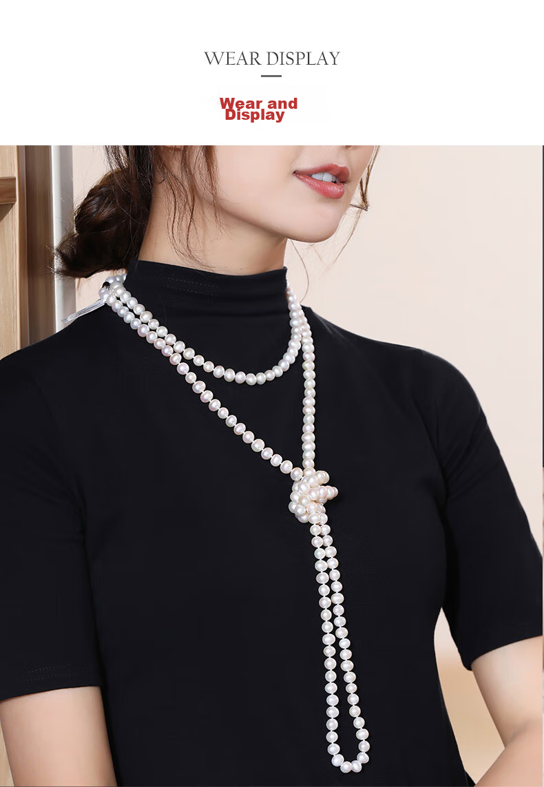 Daimi Seedless Near-Round 8.3-9.3mm 120cm Freshwater Pearl Necklace Sweater Chain Mother's Day Gift for Mom And Mother-I 13