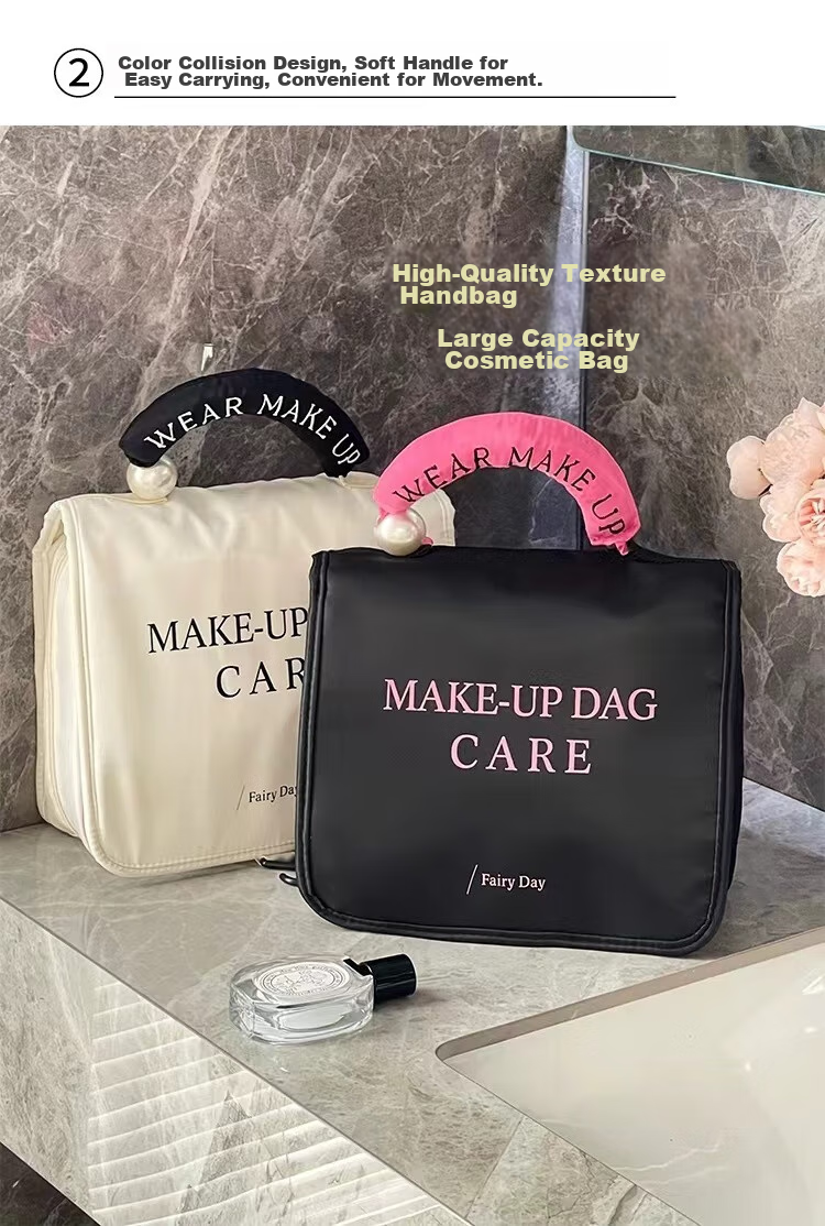 Fanyejia Toiletry Bag, Storage Bag for Women, Travel Makeup Bag, Large Capacity, Light Luxury Style, Black, 9cm Fabric Handbag Desig 5