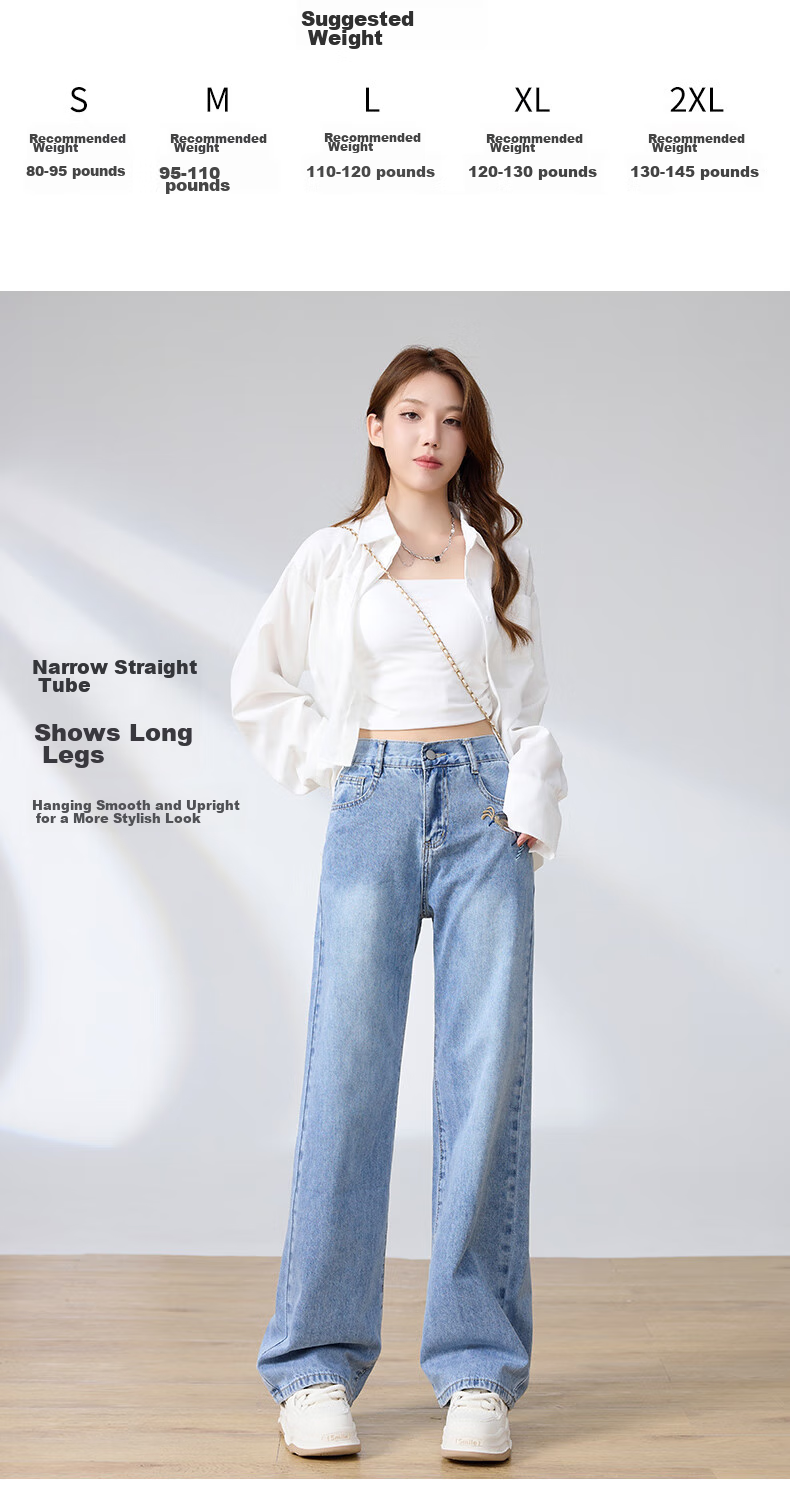 LangSha Straight-Leg Jeans for Women, Spring And Autumn High-Waisted Loose-Fitting Slimming Chinese-Style National Fashion Embroidered Narrow Wide-Leg Pants 5